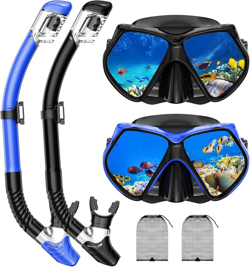 For Shine Snorkeling Gear for Adults, Snorkel Set Scuba Diving mask Dry-Top, Adult Swimming Goggles w/Nose Cover, HD Tempered Glass Panoramic Anti-Leak Anti-Fog, Travel Snorkeling Packages - Image 1